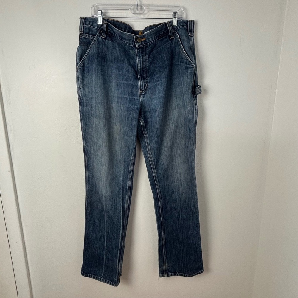 Carhartt Relaxed Fit Carpenter Jeans Mens 38x34 Blue Denim Distressed Workwear
